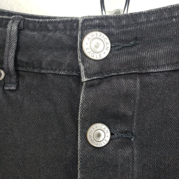 American Eagle Women's Sz 12 Black Button Front Denim Mini Skirt - Picture 5 of 7